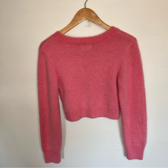 Urban Outfitters Crop Fuzzy Sweater Pink M Medium Crewneck - Picture 6 of 7